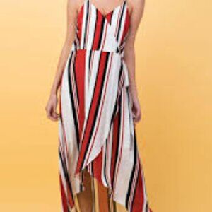 Jealous Tomato Striped High Low Maxi Dress Adjustable Straps